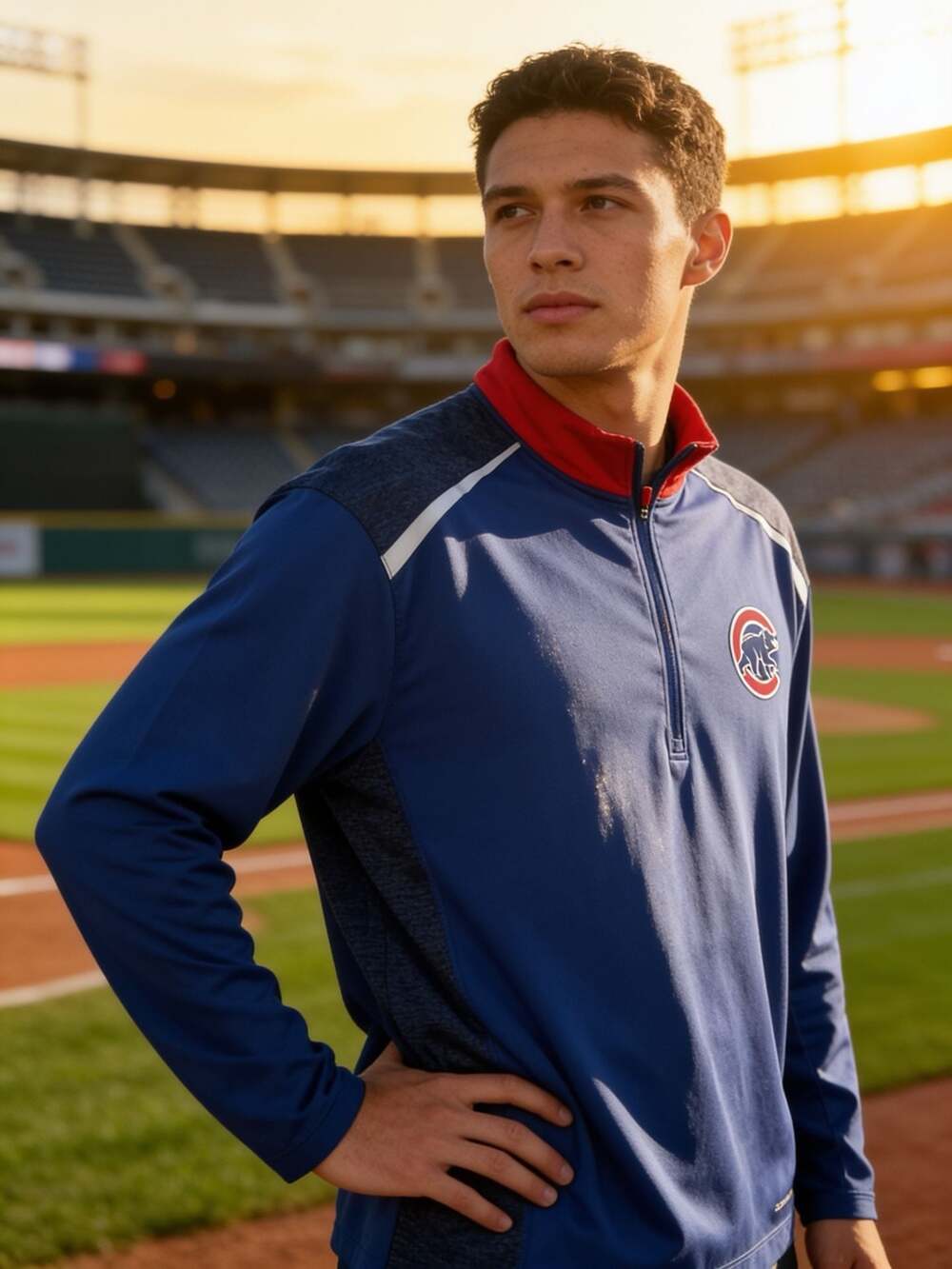 Majestic Athletic Chicago Cubs Cool Base Quarter-Zip Pullover Jacket 2X